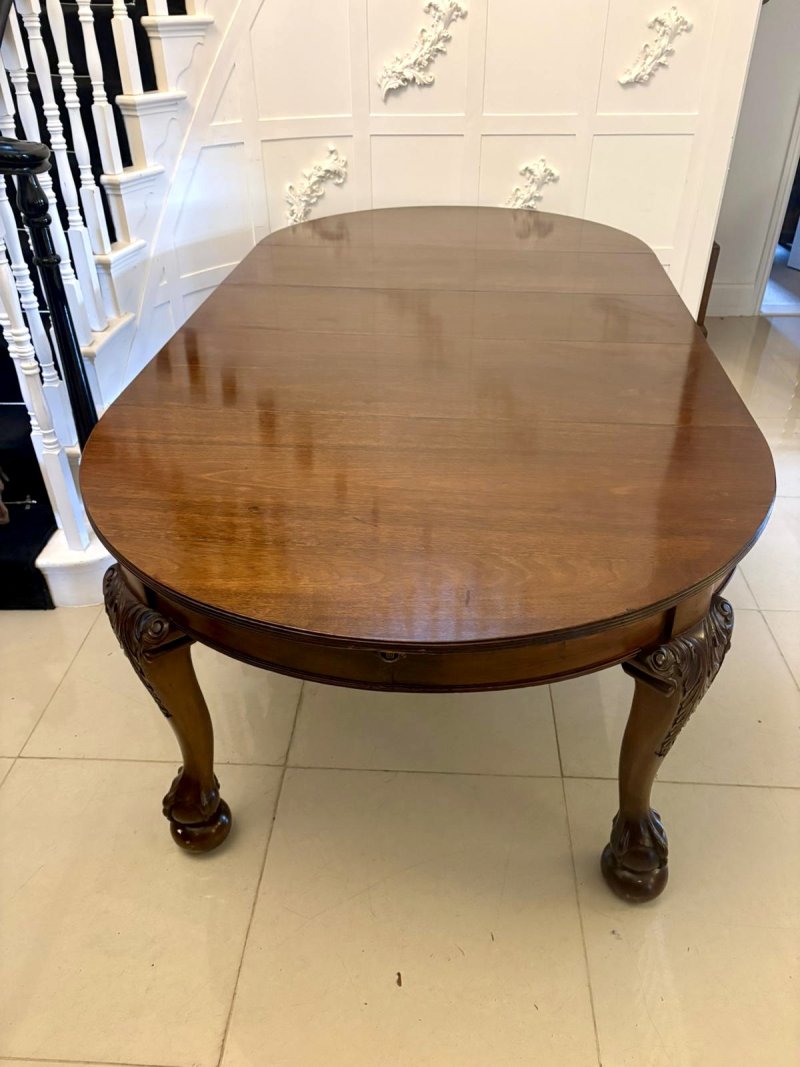 Antique Quality Victorian 10 Seater Figured Mahogany Extending Dining Table with Carved Claw and Ball Legs
